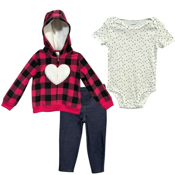 Carters Baby Girls 3pc Fleece Jacket Top Pants Outfit Set Sz 9M Pink Navy White