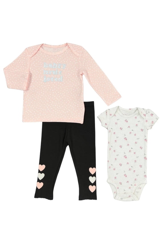 Carters Baby Girls 3pc Outfit Tops & Leggings Set Size 6 Months Pink-White-Black