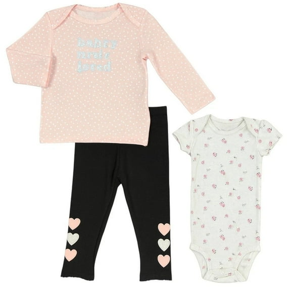 Carters Baby Girls 3pc Outfit Tops & Leggings Set Size 9 Months Pink-White-Black