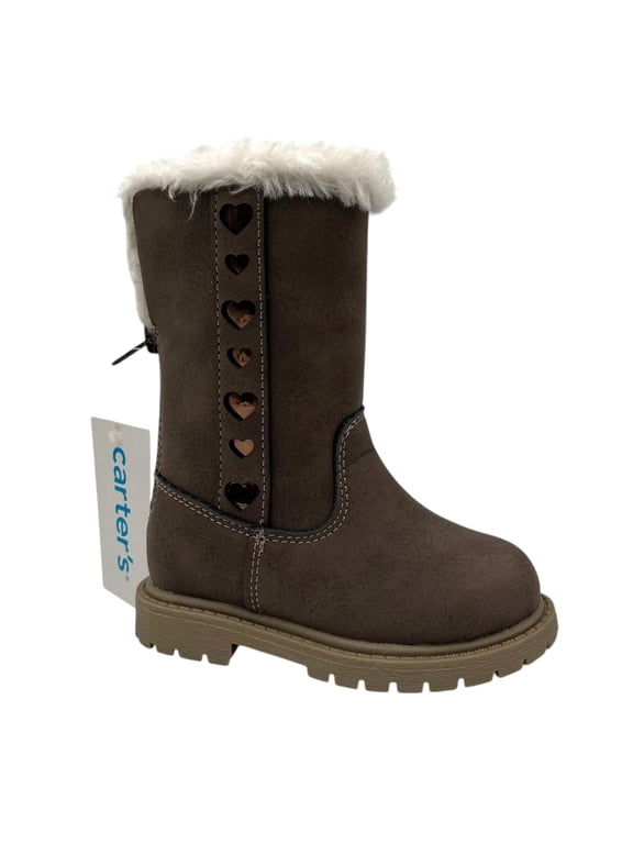 Carters Baby Girls Fashion Tall Boots Size 5 Brown Faux Fur Trim Winter Shoes