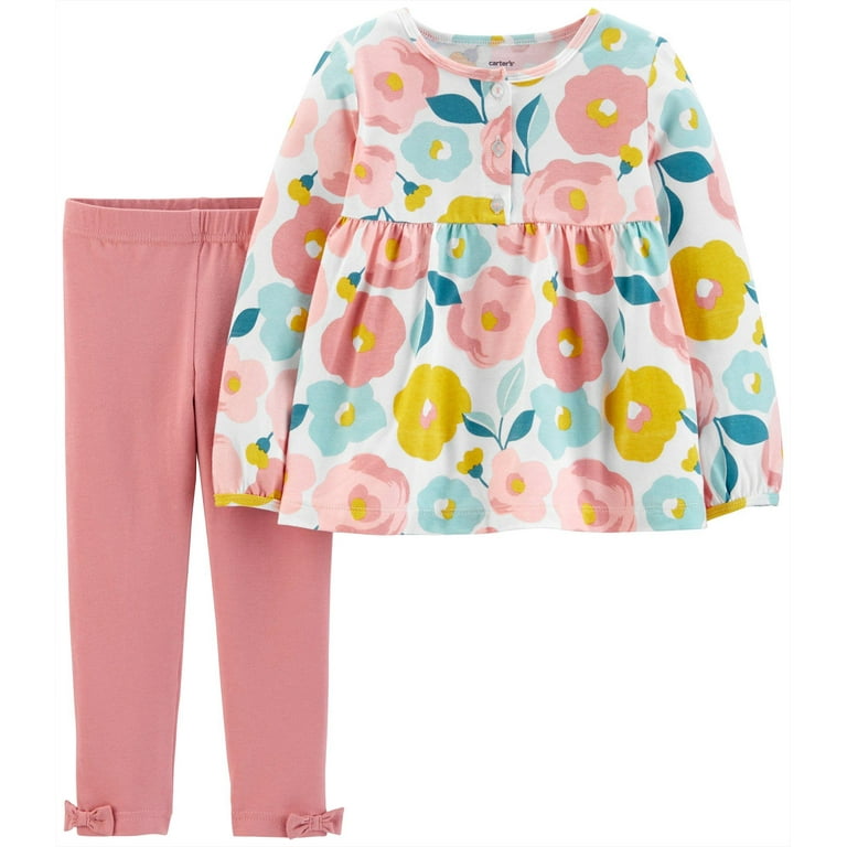 Carters Baby Girls Floral Rose Three Button Leggings Set 16W Short Walmart