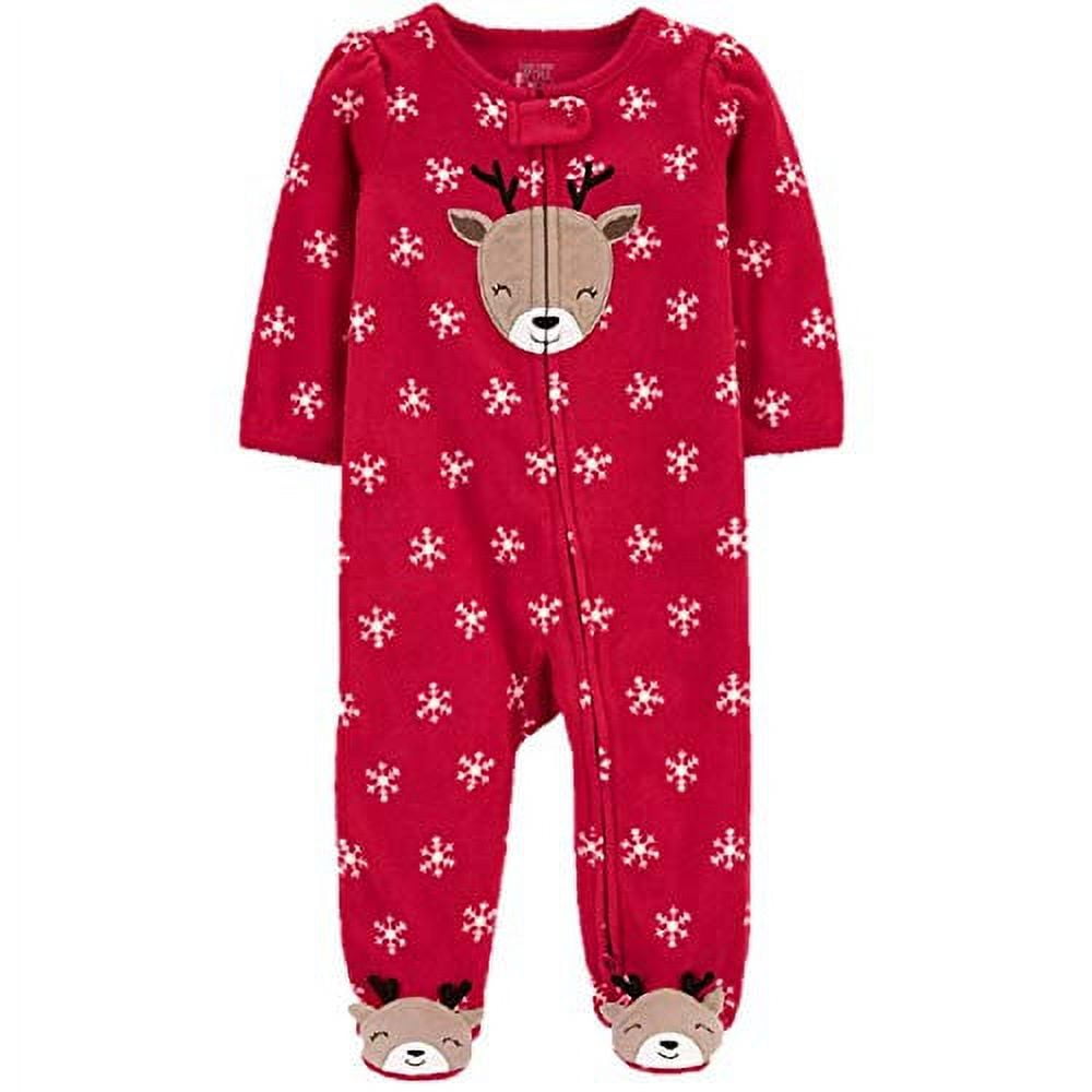 Carters Baby Reindeer Fleece Sleep N' Play Footed Pajamas - Just One You  (Red Snowflake, Newborn) 