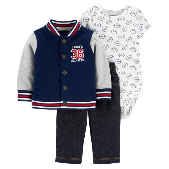 Carters Boys 0-24 Months Varsity 3-Piece Cardigan Set (Navy 24 Months)