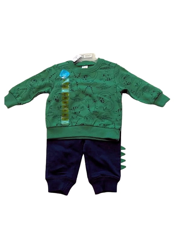 Carters Boys 2 Piece Green Dinosaur Sweatshirt Blue Jogger Playwear Set 6M