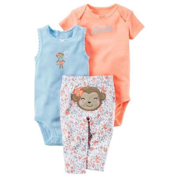 Carters Girls 0-24 Months 3-Piece Floral Monkey Pant Set(Coral 18 Months)