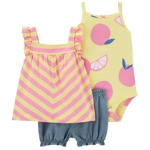 Carters Girls 0-24 Months 3-Piece Fruit Little Short Set(Yellow 6 Months)
