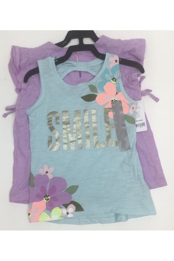 Carters Girls' 2 Piece Tops - Floral Tank Top and Purple Blouse 4 - NEW