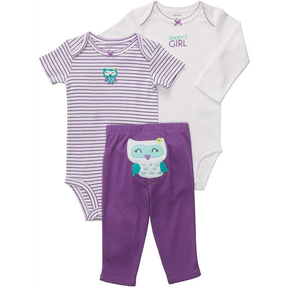 Carters Girls 3pc Owl Onesie Set, Purple,24M