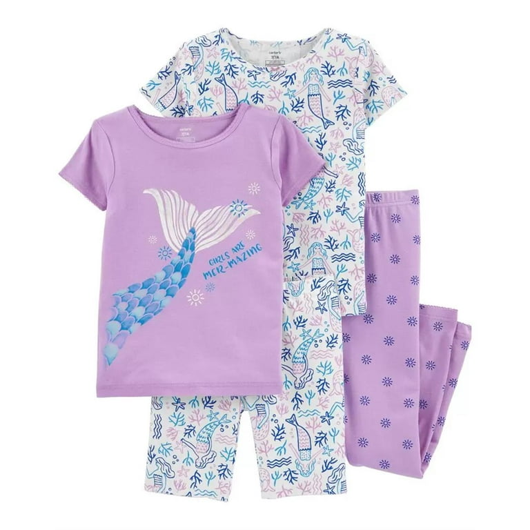 Carters Girls 4 14 4 Piece Mermaid 100 Snug Fit Cotton PJs Purple 4 Walmart