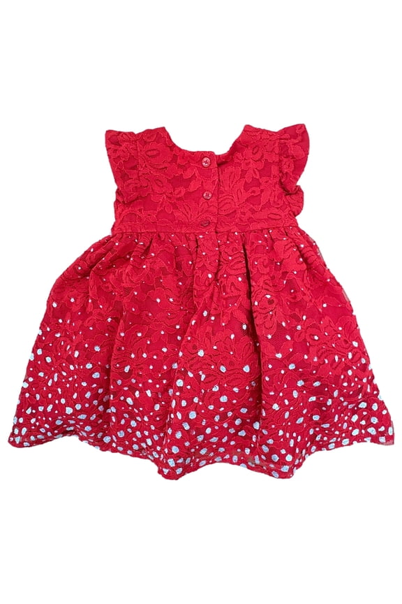Infant Girls Red Lace Silver Bling Holiday Christmas Party Dress 18 MO