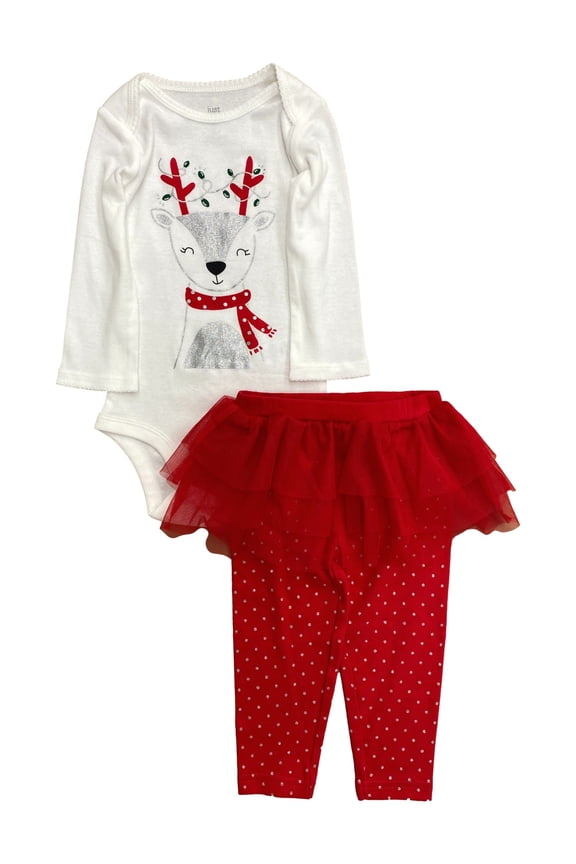 Carters Infant Girls Sparkle Reindeer Baby Outfit Bodysuit & Tutu Leggings 3m