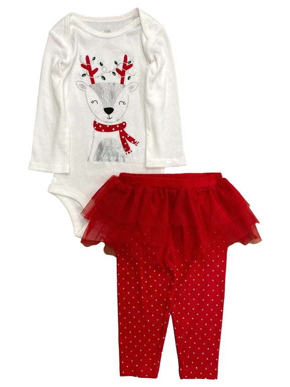 Carters Infant Girls Sparkle Reindeer Baby Outfit Bodysuit & Tutu Leggings 3m