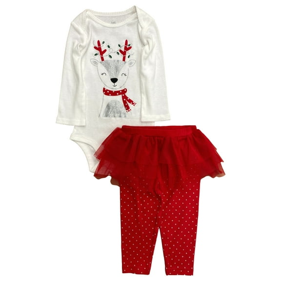 Carters Infant Girls Sparkle Reindeer Baby Outfit Bodysuit & Tutu Leggings NB