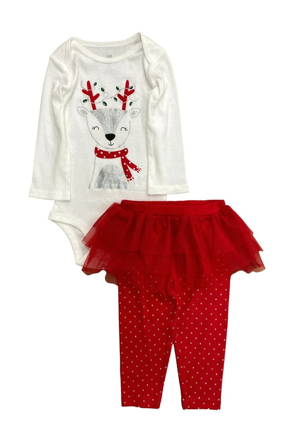 Carters Infant Girls Sparkle Reindeer Baby Outfit Bodysuit & Tutu Leggings NB