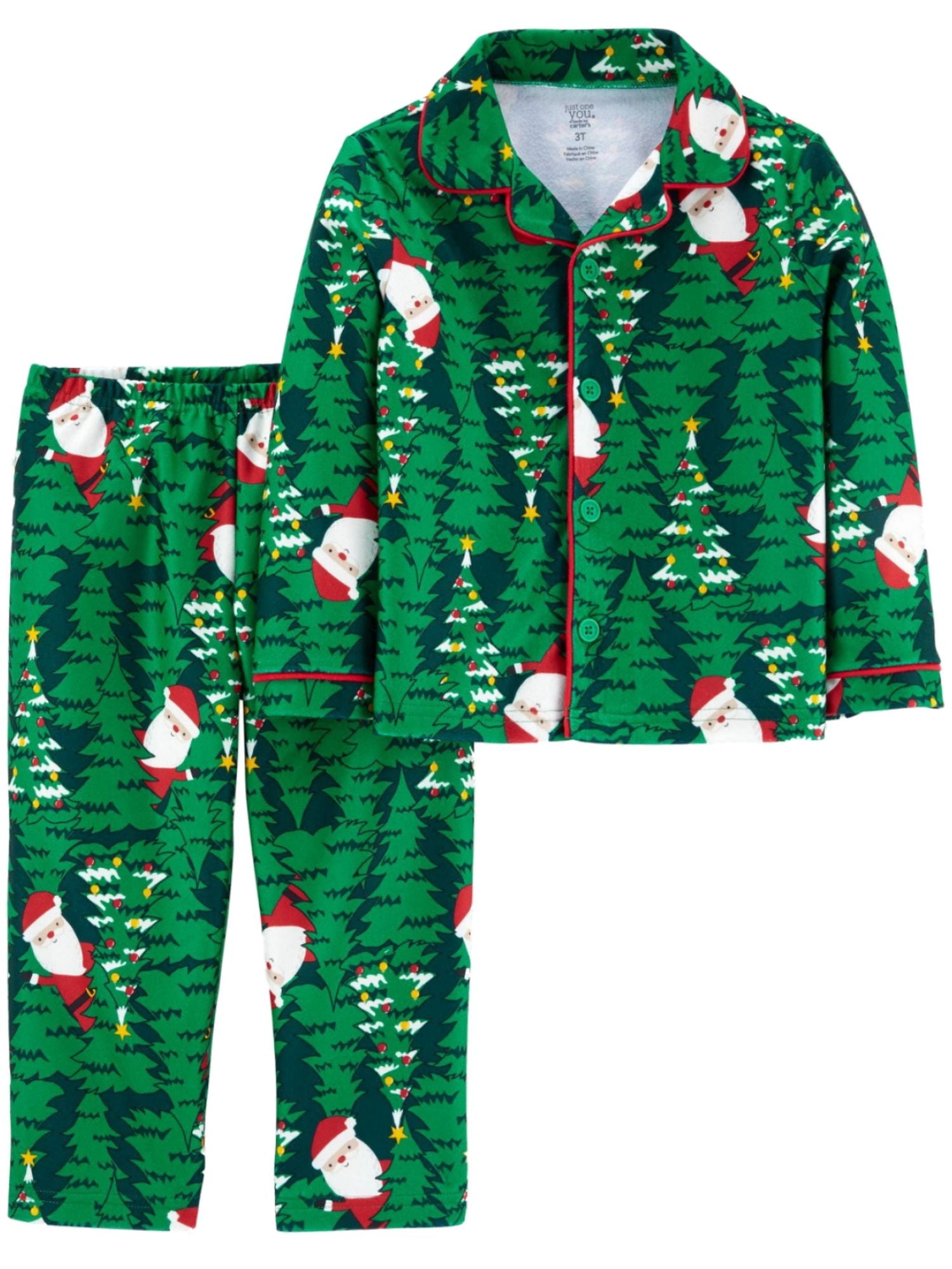 Carters Infant Toddler Boys Green Santa Christmas Tree Holiday Pajamas 18m