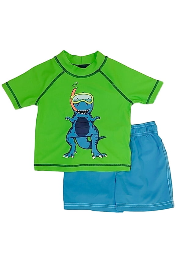 Carters Infant & Toddler Boys T-Rex Dinosaur Rash Guard Shirt & Swim Trunks 12M