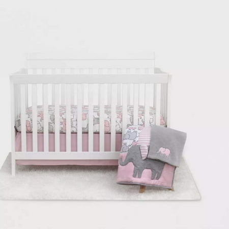 Carters Just One You 4 Piece Elephant Pink Comforter Bedding Set, Crib