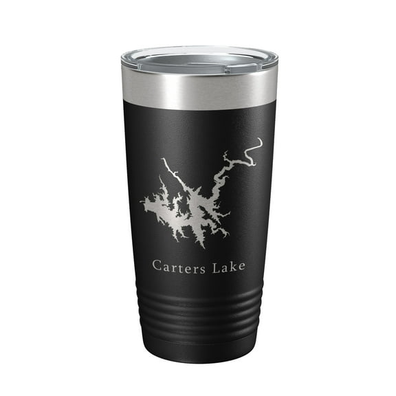 Carters Lake Map Tumbler Travel Mug Insulated Laser Engraved Coffee Cup Georgia 20 oz Black