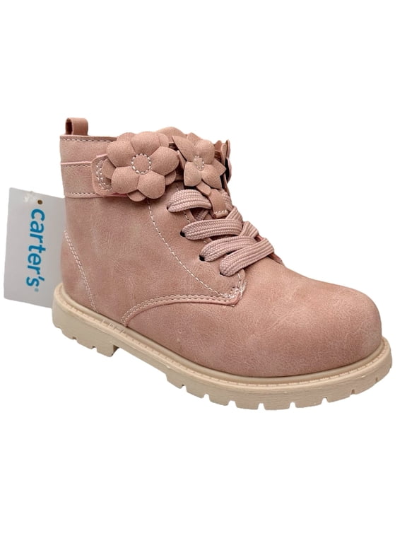 Carters Little Girls Slip-on Combat Ankle Boots Size 12 Rose Pink Flower Strap