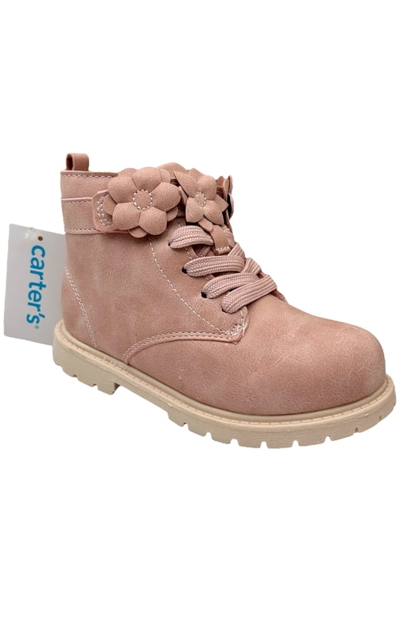 Carters Little Girls Slip-on Combat Ankle Boots Size 12 Rose Pink Flower Strap