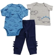 Carters Newborn Baby Boys 3pc Pants & Tops Dinosaur Outfit Set Navy Blue Gray