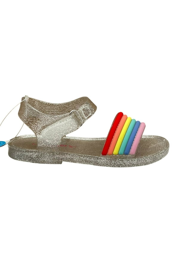 Carters Toddler Girls Jelly Sandals Size 7 Silver Rainbow Flexible & Lightweight