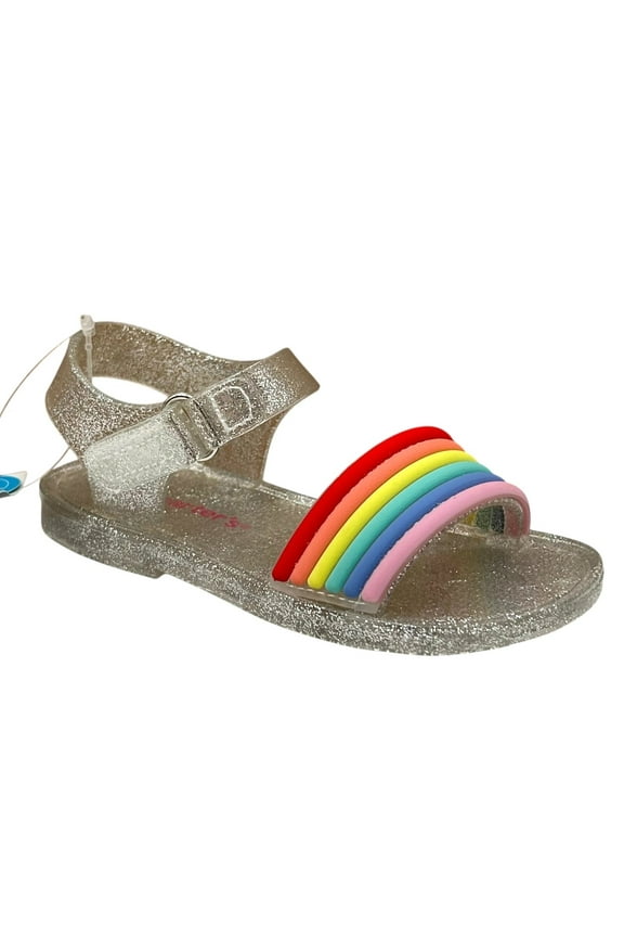 Carters Toddler Girls Jelly Sandals Size 8 Silver Rainbow Flexible & Lightweight