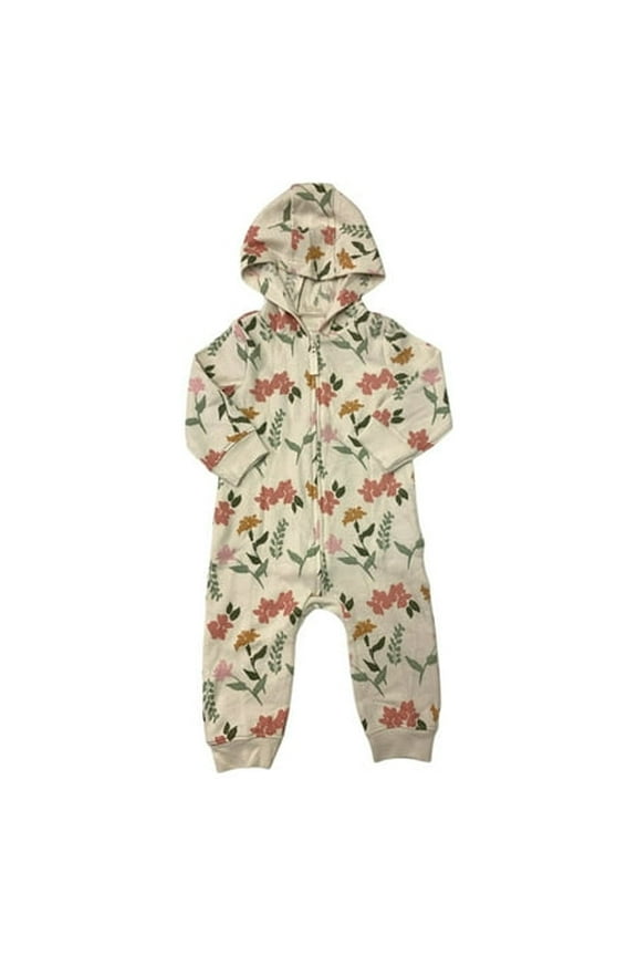 Carters Zip-Up 1 Piece Warm Long Sleeve Jumpsuit - Floral 12M