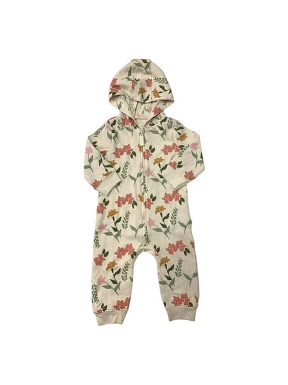 Carters Zip-Up 1 Piece Warm Long Sleeve Jumpsuit - Floral 12M