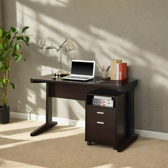 Cartesian 2 PC Home office desk and File Cabinet in Cappuccino