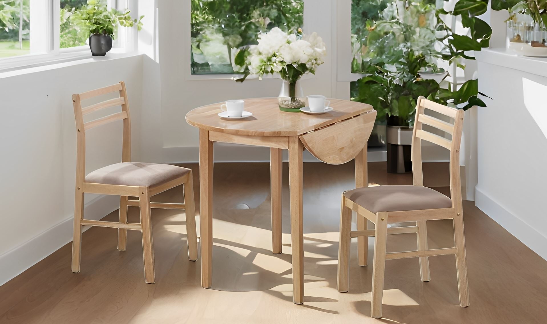 Cartesian 3 Piece Drop leaf Round Dining Table and Ladder Back Chairs