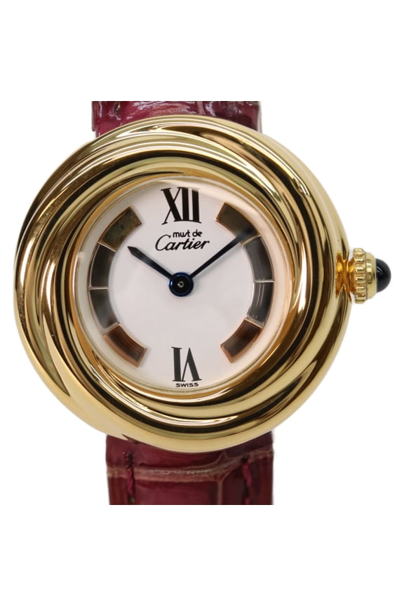 Pre-Owned Cartier 925 W1010644 Must Trinity Vermeil SM Side Quartz Watch Gold White Dial Ladies