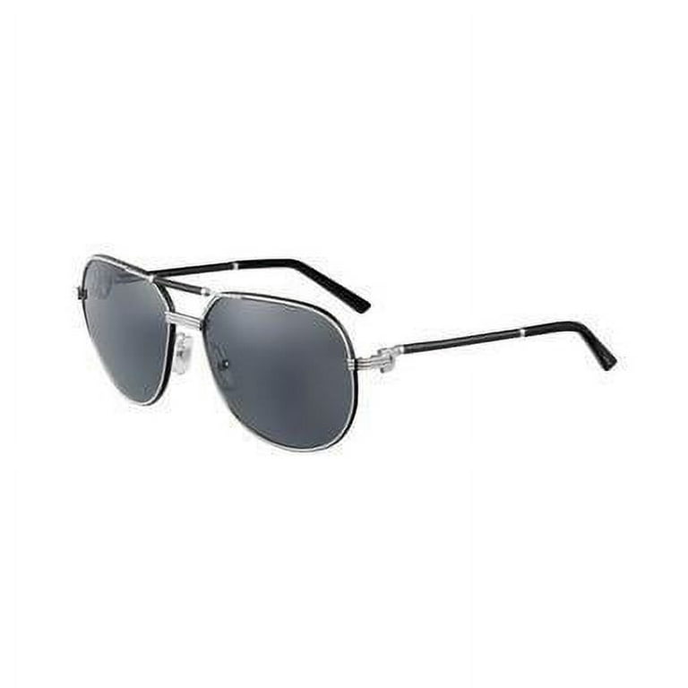 Cartier CT0053S 002 Silver Black Aviator Grey Polarized Lens Unisex Sunglasses