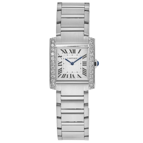 Cartier Tank Francaise Silver Dial Custom Diamond Bezel Stainless Steel Women's Watch WSTA0105-CD