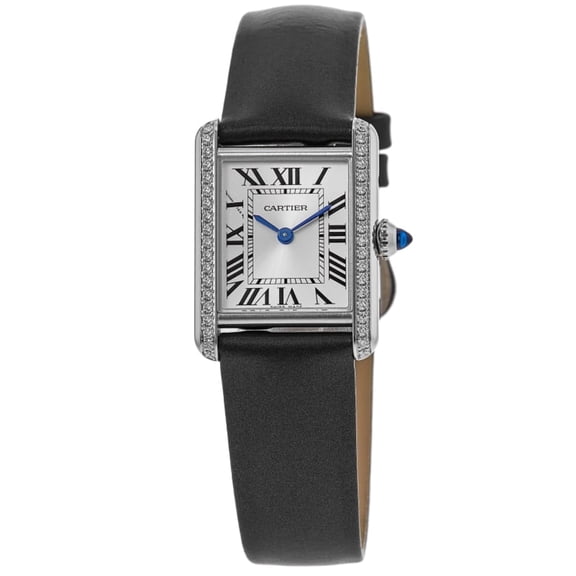 Cartier Tank Must Silver Dial Diamond Bezel Leather Strap Women's Watch W4TA0031