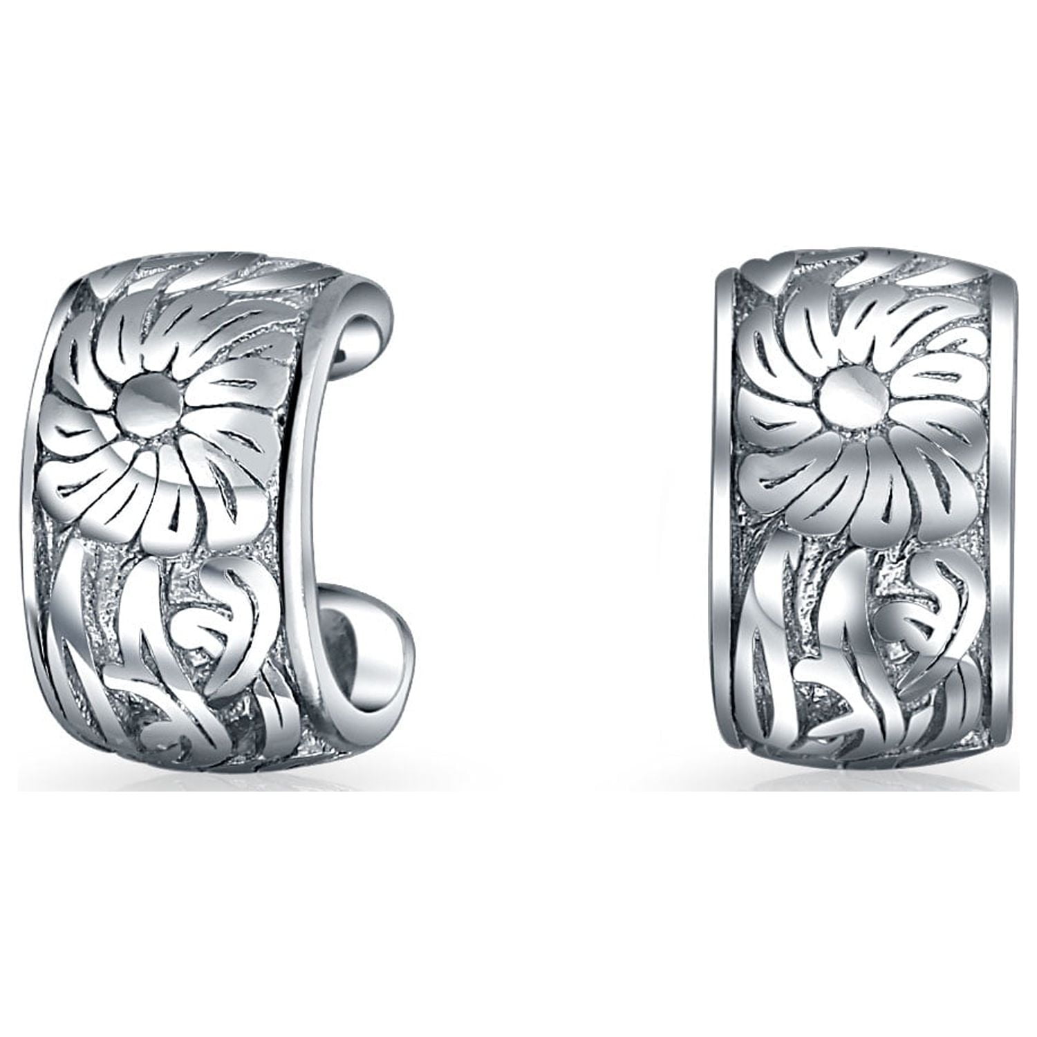 Cartilage Band Sunflower Ear Cuffs Clip Wrap Helix Earrings .925