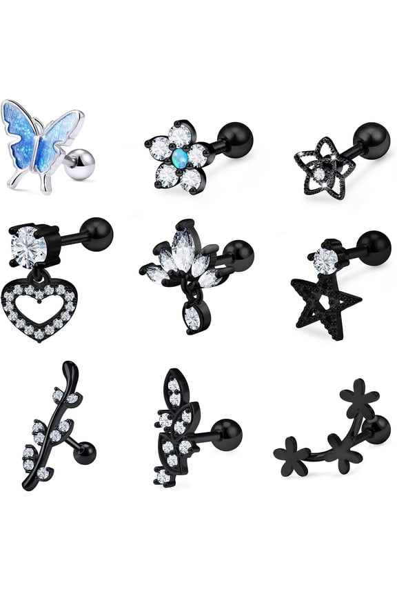 Cartilage Mid Fine Helix Tragus Conch Earrings Piercing Jewelry 16g Allergy-Friendly Surgical Quality Stainless Steel for Women[m602]