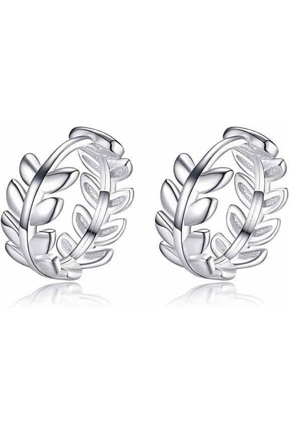 Cartilage Mini Hoop Earrings for Women 925 Sterling Silver Leaf Round Huggie Hooped Tragus Piercings Small Endless Hoops Earring Studs 8mm