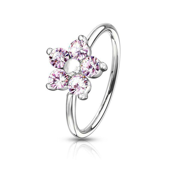 Cartilage Nose Bendable Hoop with CZ Flower Top Design 20g