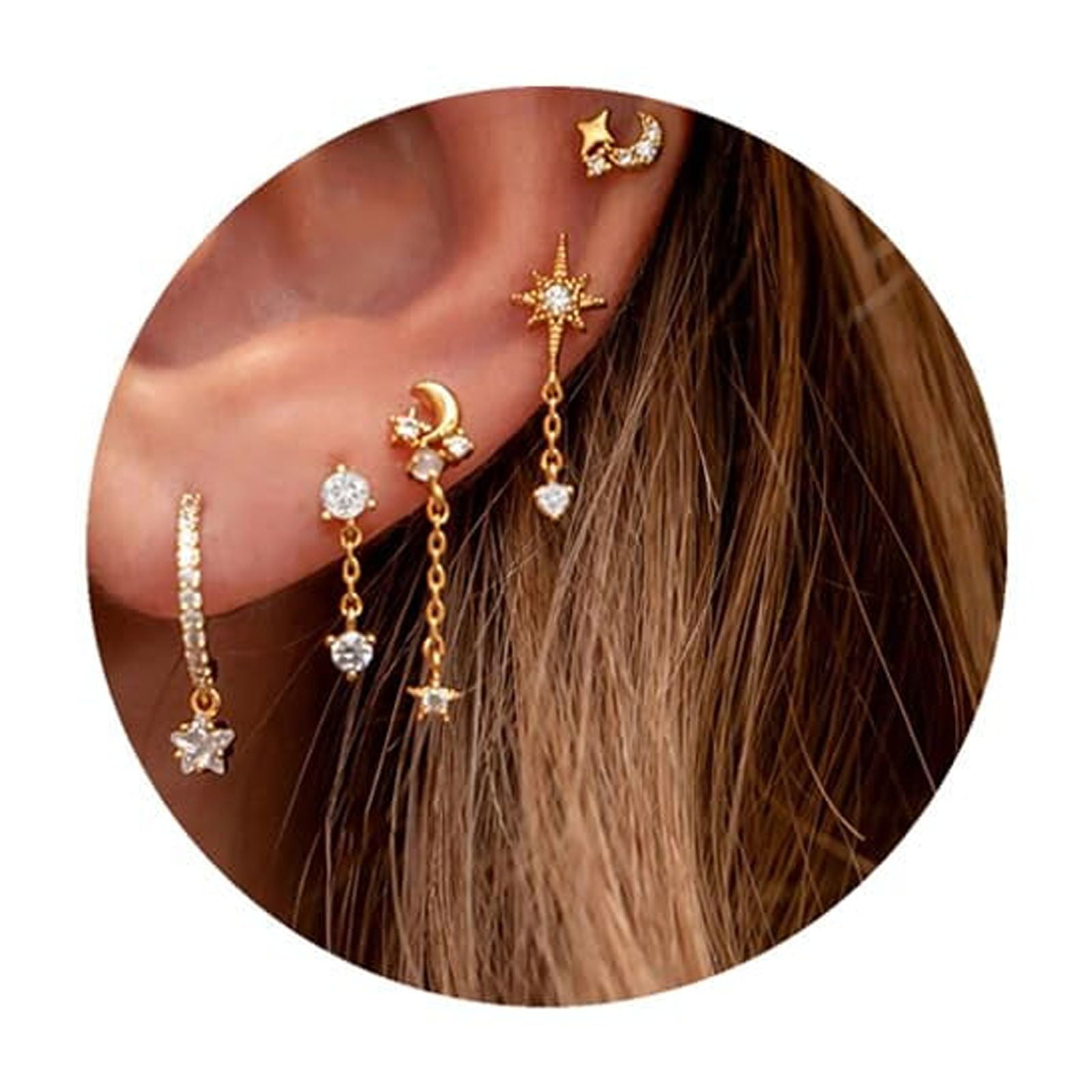 MINKUROW Cartilage Stud Earrings Set for Women Dainty Gold Earrings 14k Gold Earring Hypoallergenic Earring Set for Multiple Piercing Small Hoop Earrings Gift for Her(Single Earrings Not A Pair)