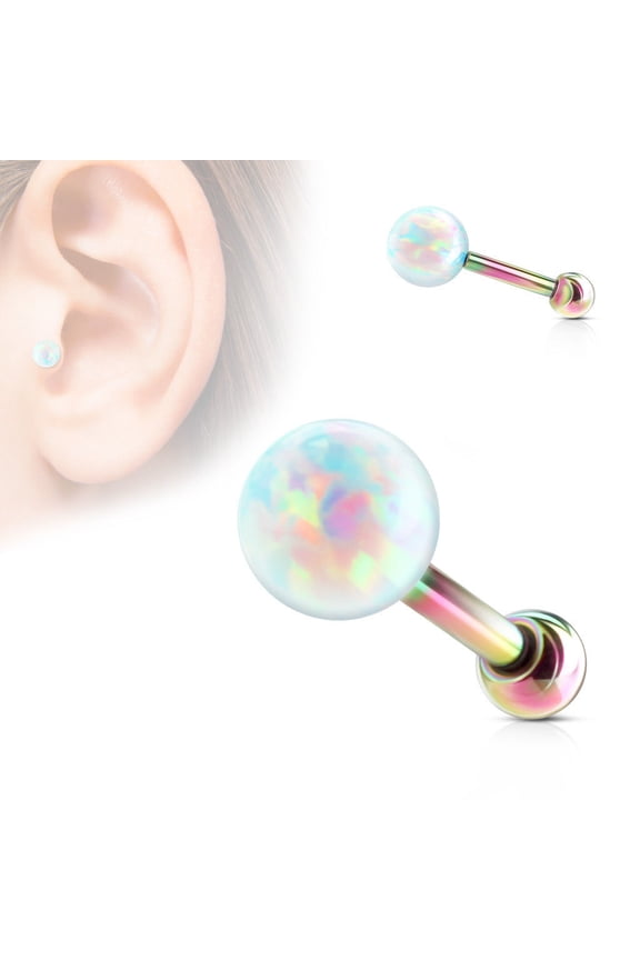 Cartilage/Tragus Barbell 16GA Opal Ball Internally Threaded Surgical Steel
