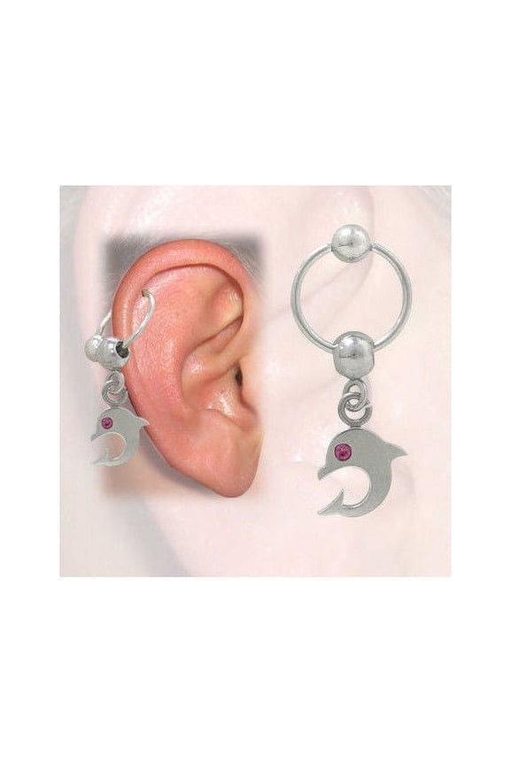 Cartilage - Tragus Dolphin Design with Jewels (16G-3/8 In-10mm)