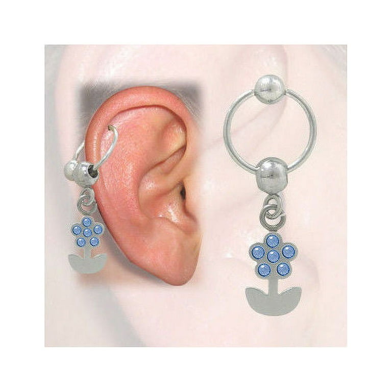 Cartilage Tragus Flower Design with Jewels 16G 3 8 In 10mm
