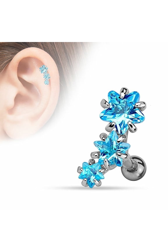 Cartilage Tragus Piercing Bar - Triple Star CZ Prong-Set - 316L Surgical Steel