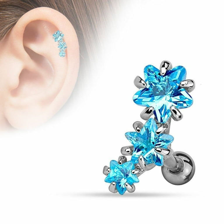 Surgical Steel Aqua Star Helix Barbell Surgical Steel Aqua Star Helix Barbell