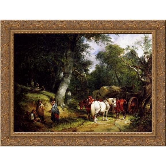 Carting Timber In The New Forest 24x18 Gold Ornate Wood Framed Canvas Art by William Shayer