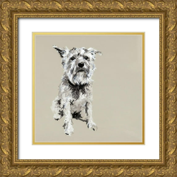 Cartissi 12x12 Gold Ornate Wood Framed with Double Matting Museum Art Print Titled - A Very Pastel Modern Dog I