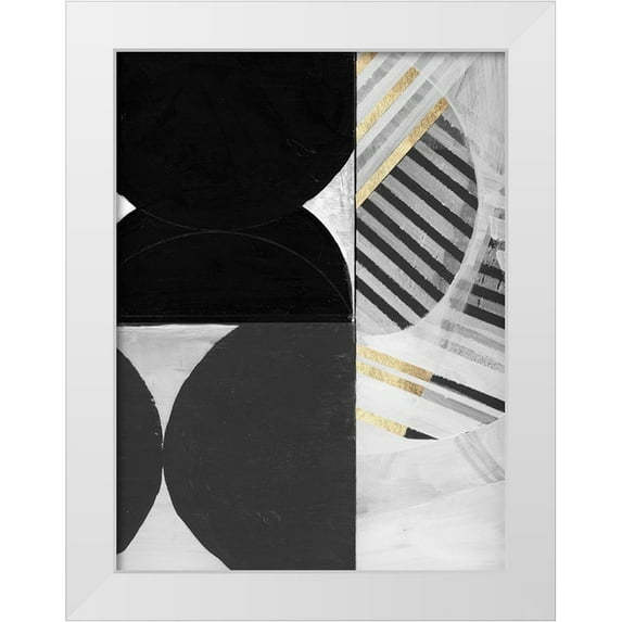 Cartissi 12x14 White Modern Wood Framed Museum Art Print Titled - Stripes and Circles II