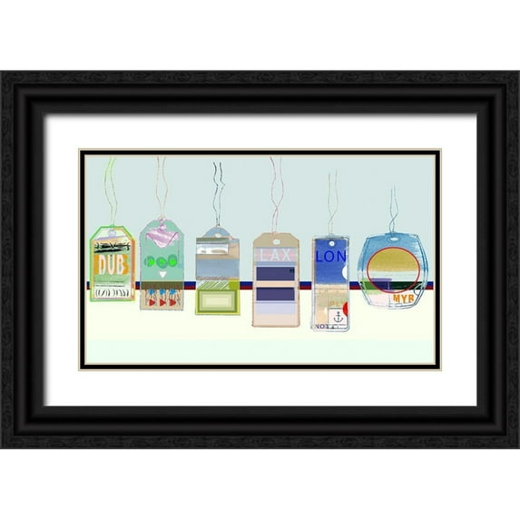 Cartissi 14x10 Black Ornate Wood Framed with Double Matting Museum Art Print Titled - Travel Tags I