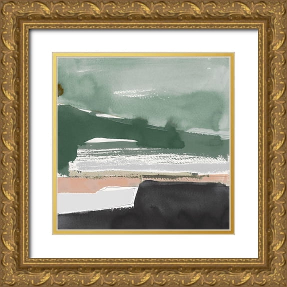 Cartissi 15x15 Gold Ornate Wood Framed with Double Matting Museum Art Print Titled - Notes of Green I